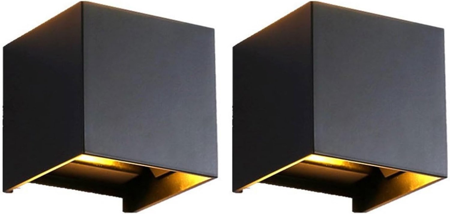 2 vierkante wandlampen - 3000 K kleurtemperatuur - 10 W - IP65 waterdicht - niet verstelbaar - trapverlichting - warm licht -- minimalistisch voor buiten - zwart