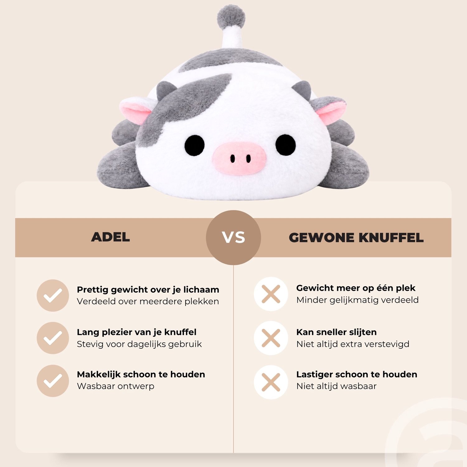 ADEL Verzwaringsknuffel Koe 2 kg – Zachte Verzwaarde Knuffel / Weighted Stuffed Animal – Verzwaringskussen Kind & Volwassenen – Rustgevend Knuffeldier — afbeelding 9