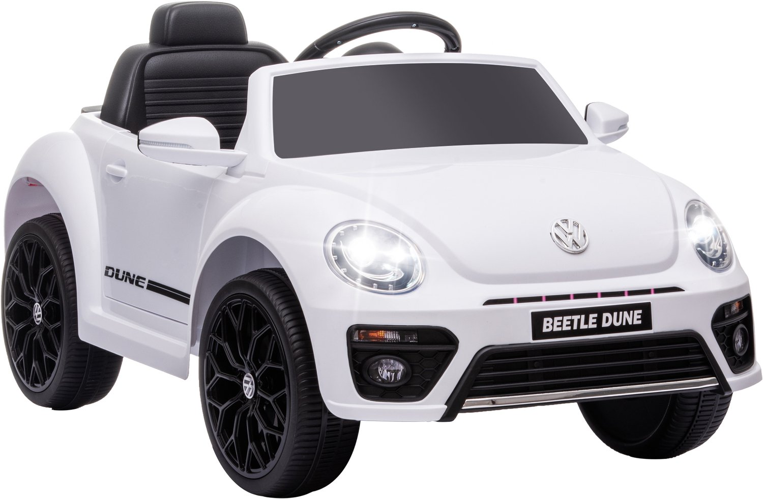 Playon Elektrische kinderauto Volkswagen Kever - Met afstandsbediening en muziek - 97 x 56,5 x 46 cm - Wit