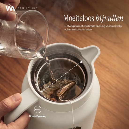 VANN® 3-wandige RVS Thermoskan 1.5L – Isoleerkan – Schenkkan met Drukknop – Voor Koffie, Thee, IJswater & Meer – VANN® Family Jug – Oatstone — cadeau in Koken & Dineren - foto 4