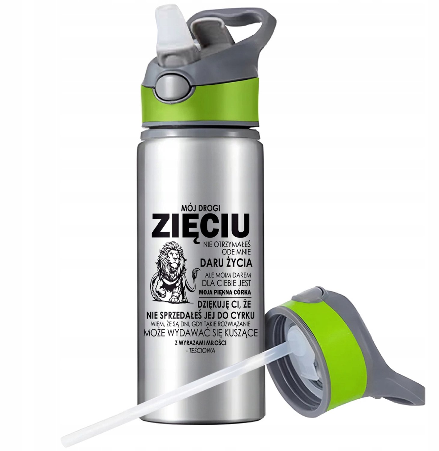 Aluminium Sport Bidon 650ml met Rietje & Handvat - Zilver