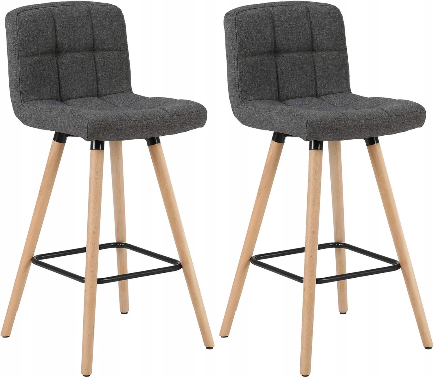 Woltu Barstoel Set van 2, Gestoffeerd, Donkergrijs, 70cm Zithoogte