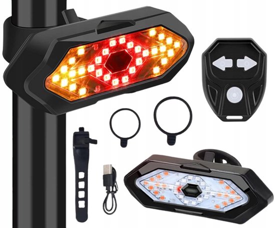 Dunlop - Oplaadbaar Fietsachterlicht met Richtingaanwijzers - Inclusief afstandsbediening - USB-oplaadbaar - 5 Functies: Continu Rood Licht - Knipperend Rood Licht - Knipperend Waarschuwingslicht - Knipperlicht Links - Knipperlicht Rechts — afbeelding 3