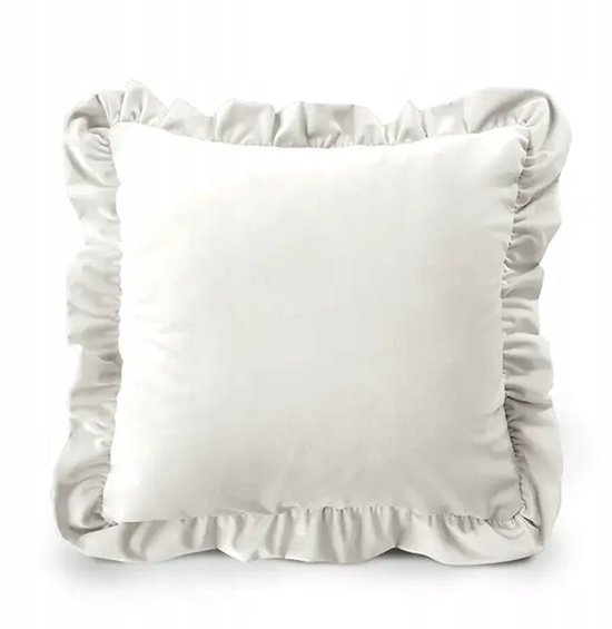 Kussenhoes met ruches, 50x50cm, wit, fluweelzacht