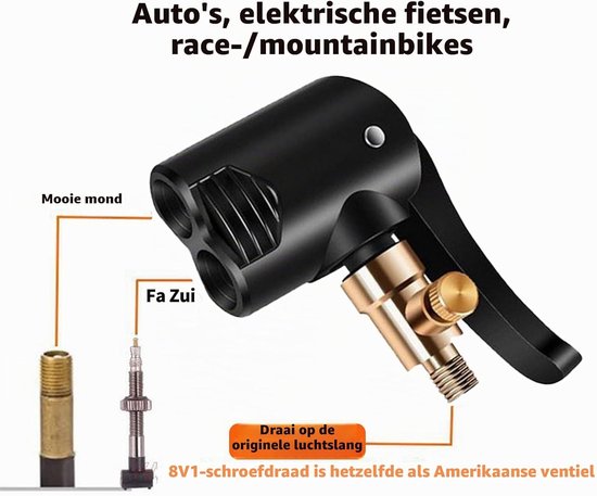 Autoventiel Adapter voor Fietspomp, Compatibel met Click Valve en Schwalbe, Eenvoudig Inflateren van Banden en Ventielen, Geschikt voor Auto en Fiets, Universele Luchtaansluiting — afbeelding 3