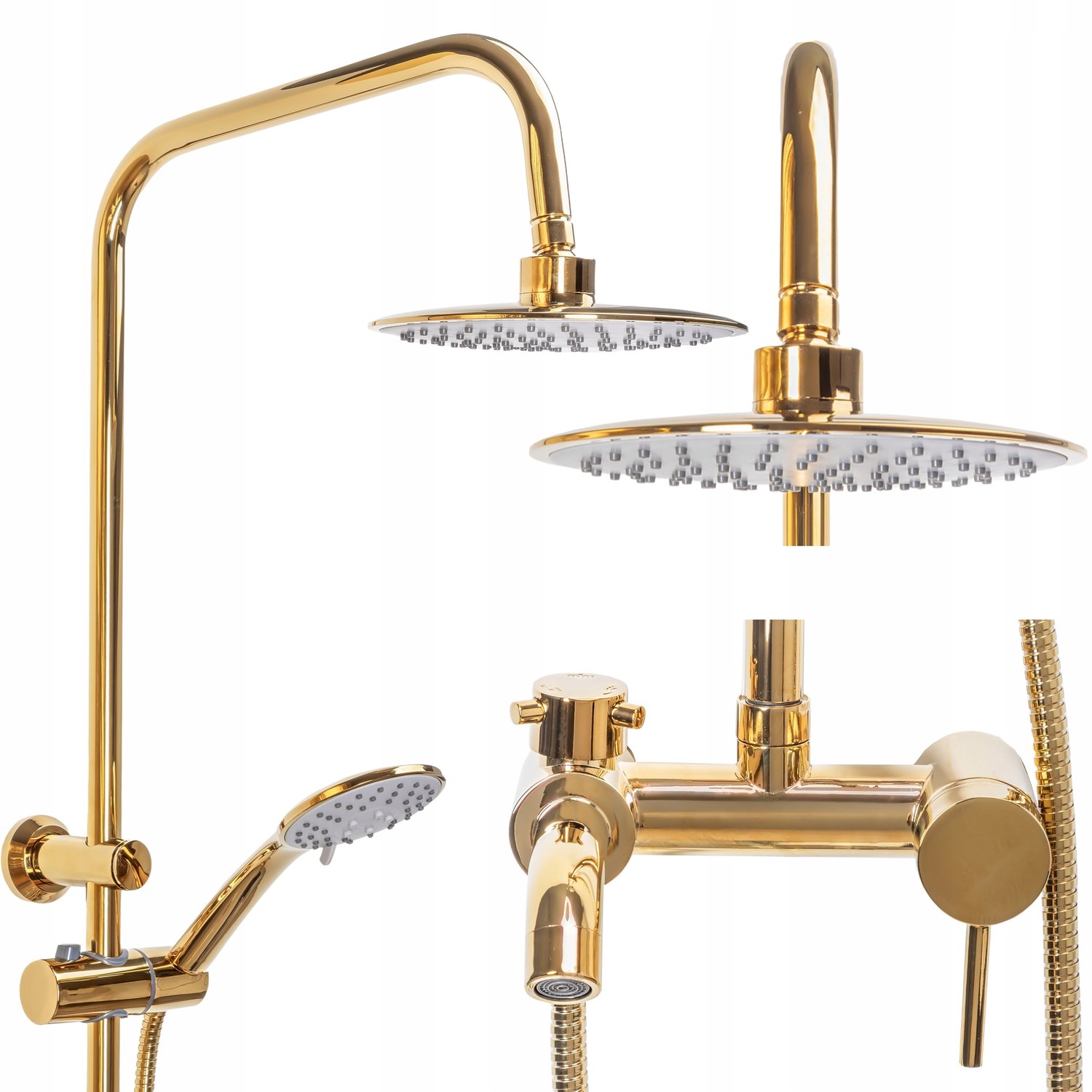Douche- en badkraanset met regendouche, goud glans