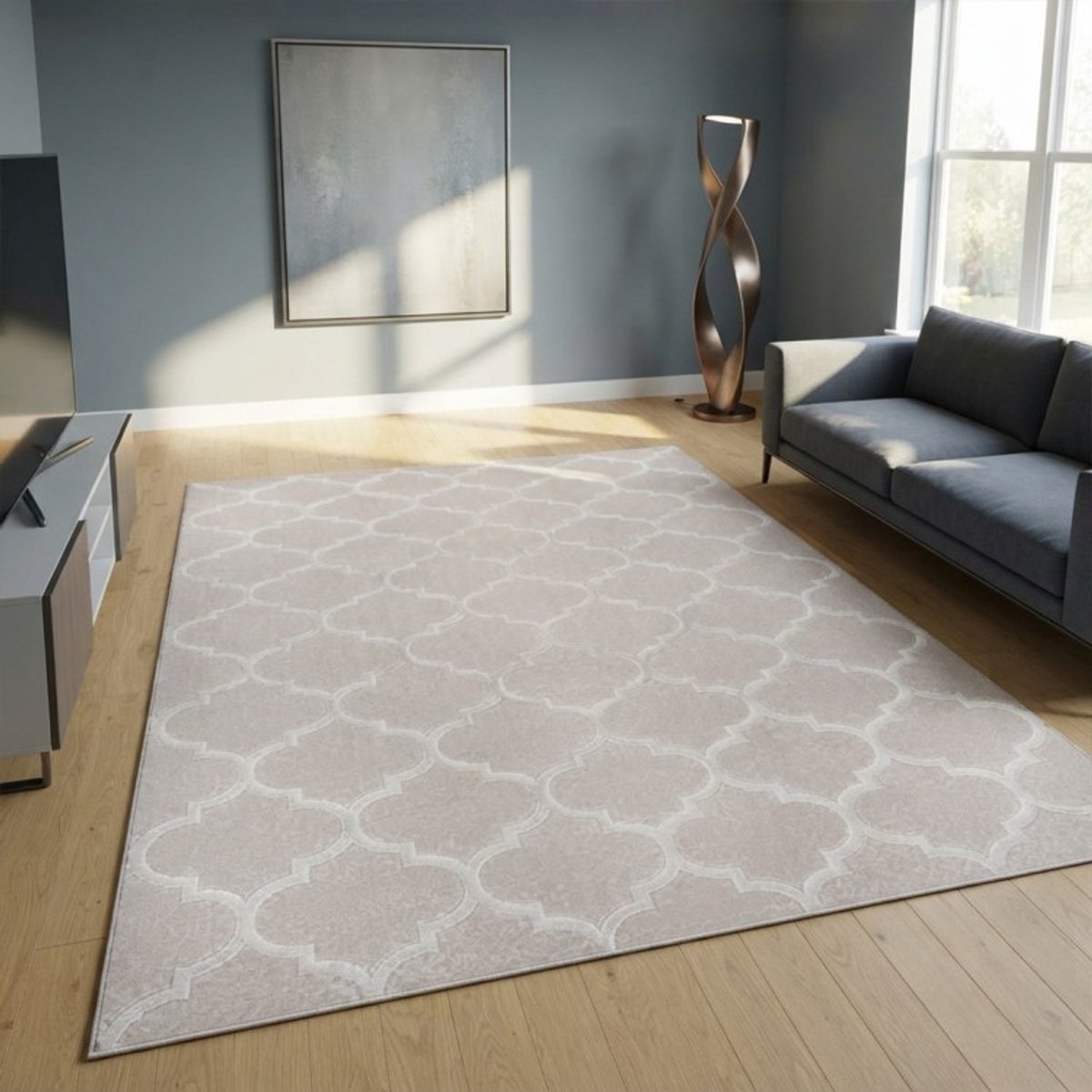TapisTrend Designer tapijt Beige 80x300 cm Modern vloerkleed met elegant geometrisch reliëfpatroon, perfect voor de woonkamer of slaapkamer