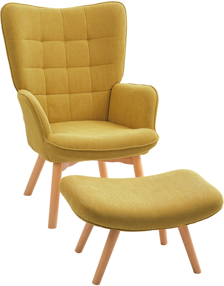 Relaxfauteuil met Voetenbank - Fauteuil - Moderne Relaxstoel - tot 150 kg - Relaxstoel - Ligstoel - Corduroy-look - Oranje