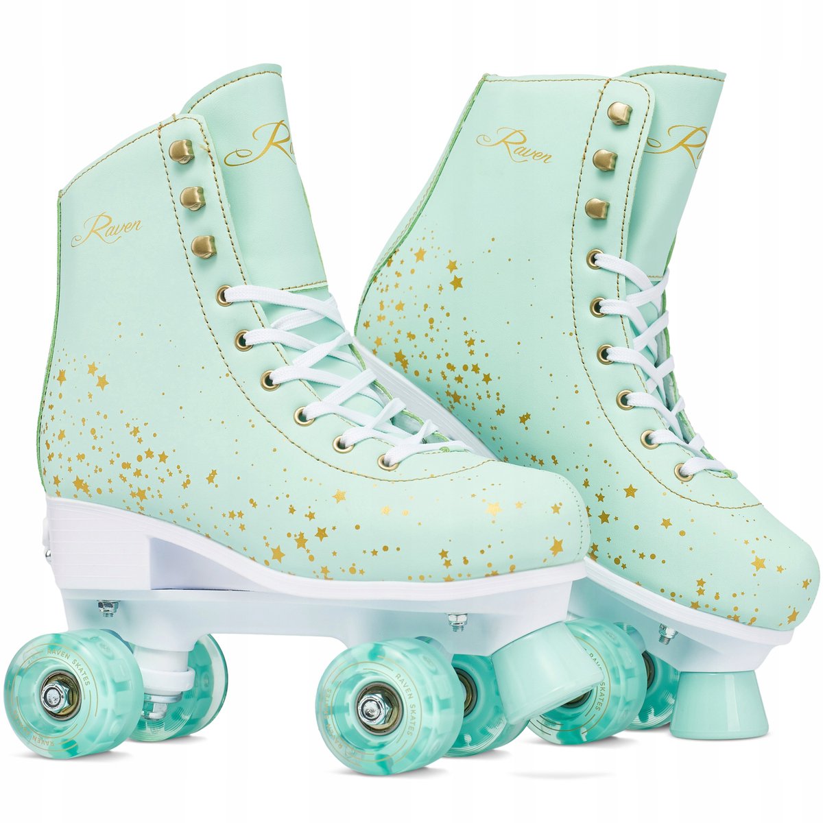 RAVEN Noa Mint Retro Skates Verstelbaar Maat 35-38 met LED Wielen