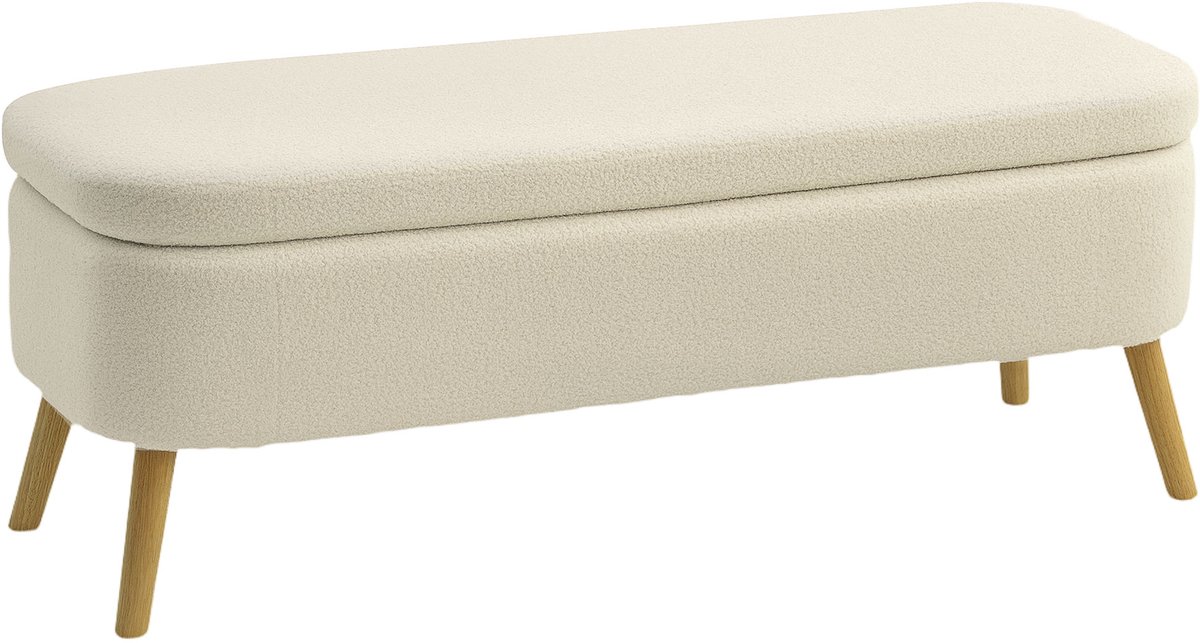 Homona Opbergbank met 65L opbergruimte - Gestoffeerd - Met teddy-fleece - 120 x 42 x 45 cm - Beige