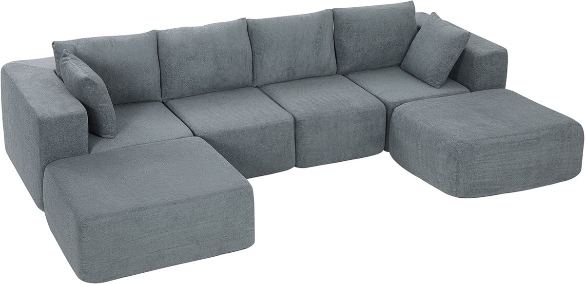 Homona Modulaire hoekbank - Modulair ontwerp als L-vorm, U-vorm of slaapbank - Met wasbare hoezen - 294 x 165 x 70 cm - Donkergrijs