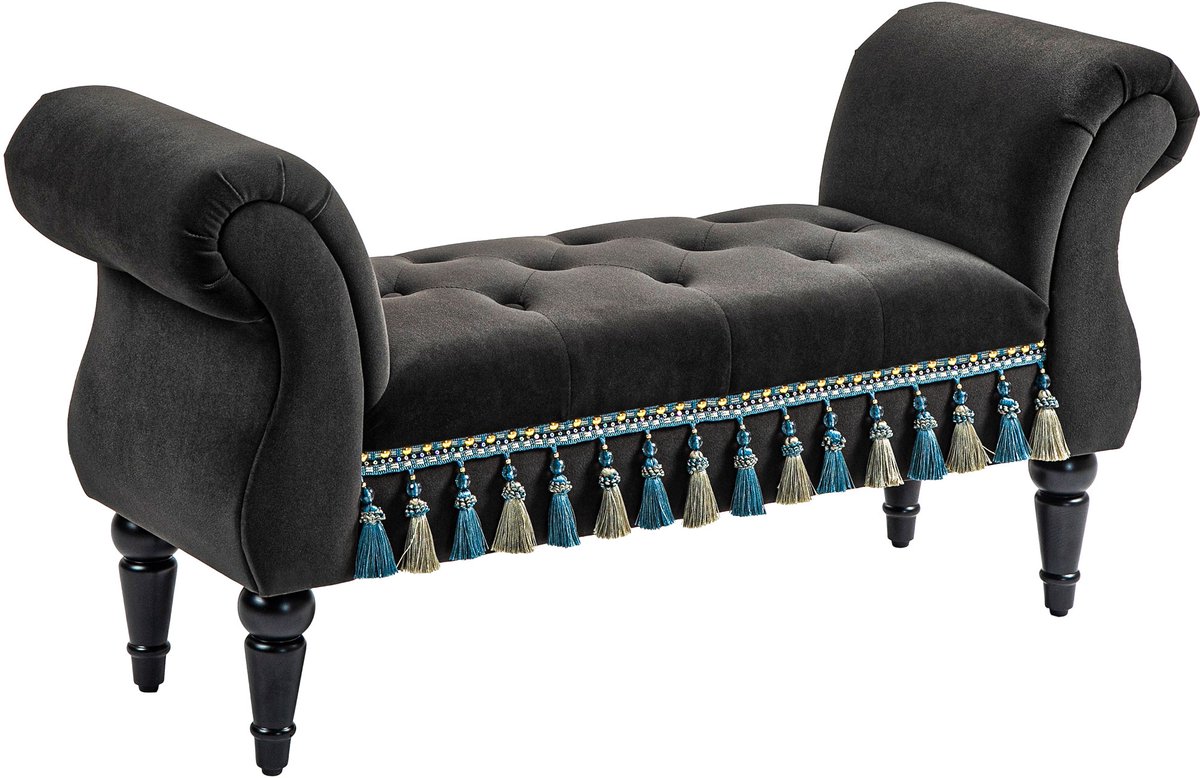Homona Gestoffeerde bank - Vintage zitbank met armleuningen - 117 x 40 x 58 cm - Donkergrijs