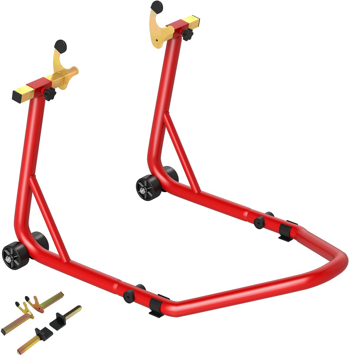 Wielklem voor motorfiets- achterband- draagvermogen 544 kg- met verstelbare U- en L-vormige stalen vorken- 69x58 - 5x34 - 5 cm- rood