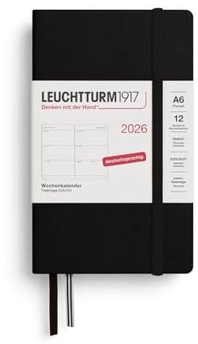 Weekkalender Pocket 2026 - A6 - 12 maanden - zwart - Duits