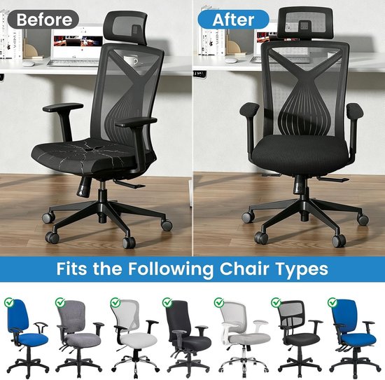 Verstelbare Stoelhoes met 2 Armsteunhoezen, Elastische en Wasbare Bescherming voor Kantoor- en Gamingstoelen, Zwart — afbeelding 3