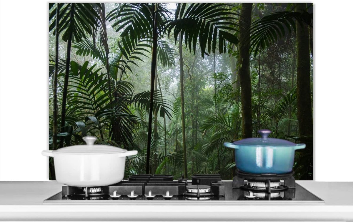 Spatscherm Keuken - 100x65 cm - Regenwoud - Tropisch - Jungle - Bomen - Planten