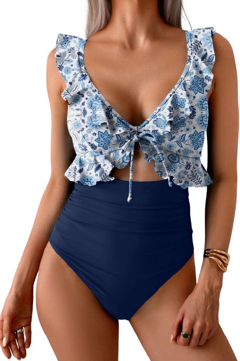 Badpakken met V-hals voor dames, elegant, push-up, figuurbenadrukkende badpakken, buikcontrole, beachwear, zwembad, strand