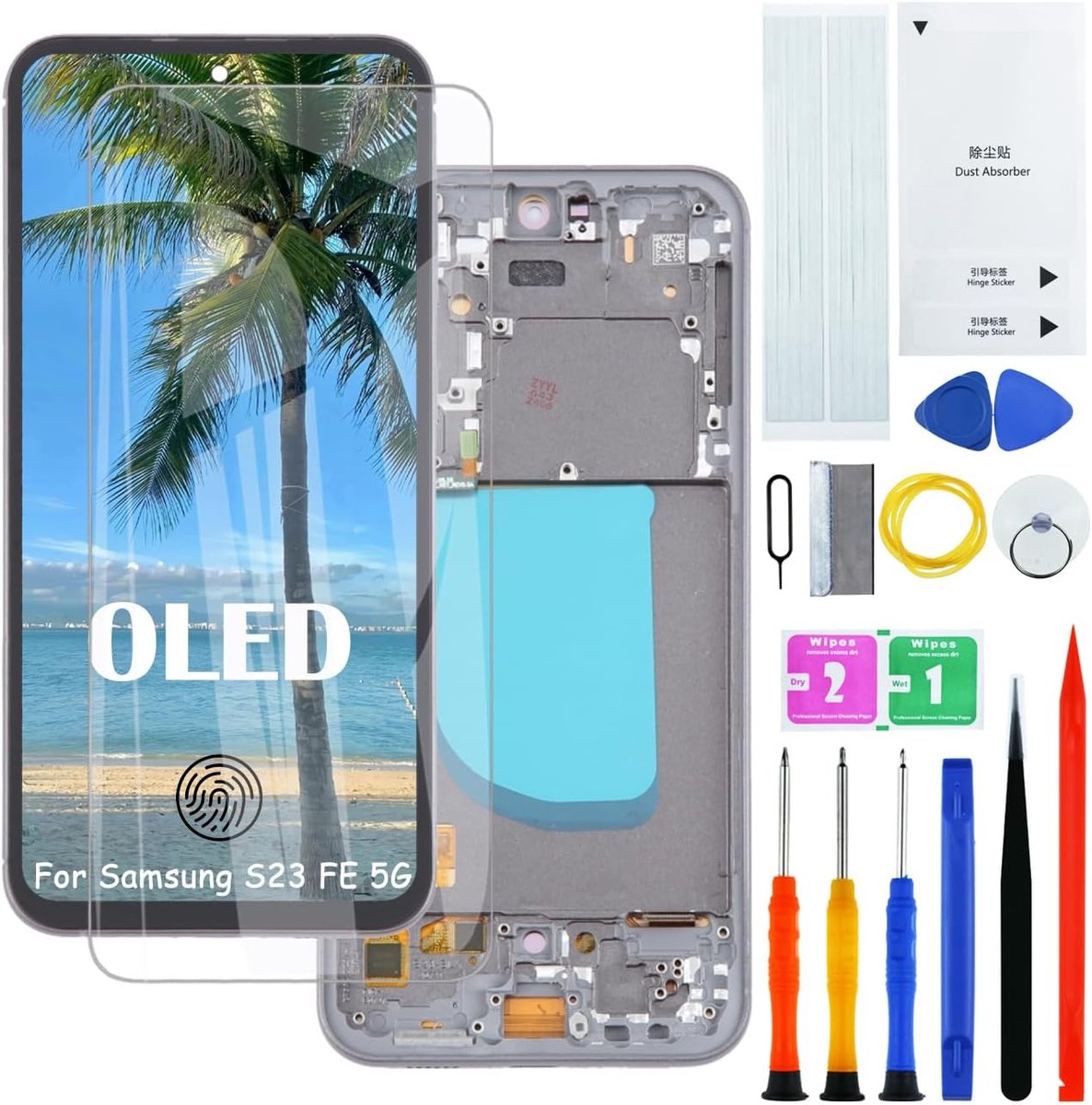 Displayscherm voor Samsung Galaxy S23 FE 5G OLED S711B S711B/DS S711U1 LCD-scherm, vervangende assemblageset, zwart met frame, vingerafdrukondersteuning