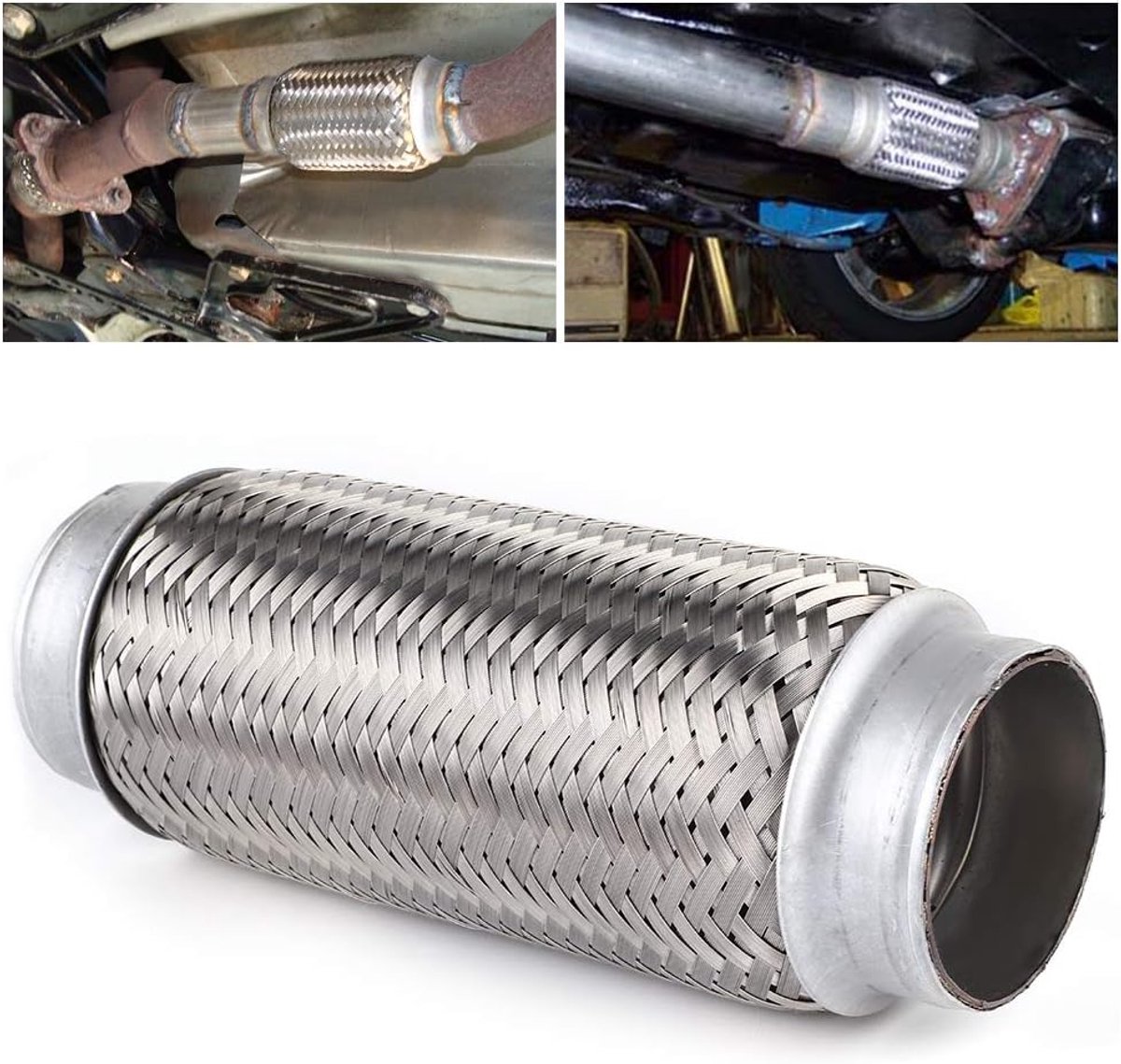 RVS Flexibele Pijp Hoogwaardige Gegolfde Uitlaat Reparatiebuis Universele Pasvorm voor Autosysteem Zilver 51x200mm 55x200mm (55MM*200MM)