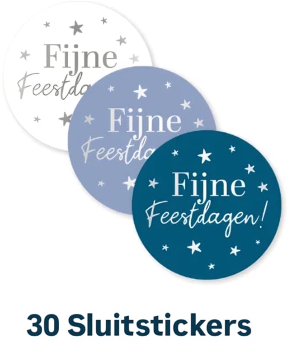 30 Stickers Fijne feestdagen - zilverfolie - kerst - kerstmis - 4cm