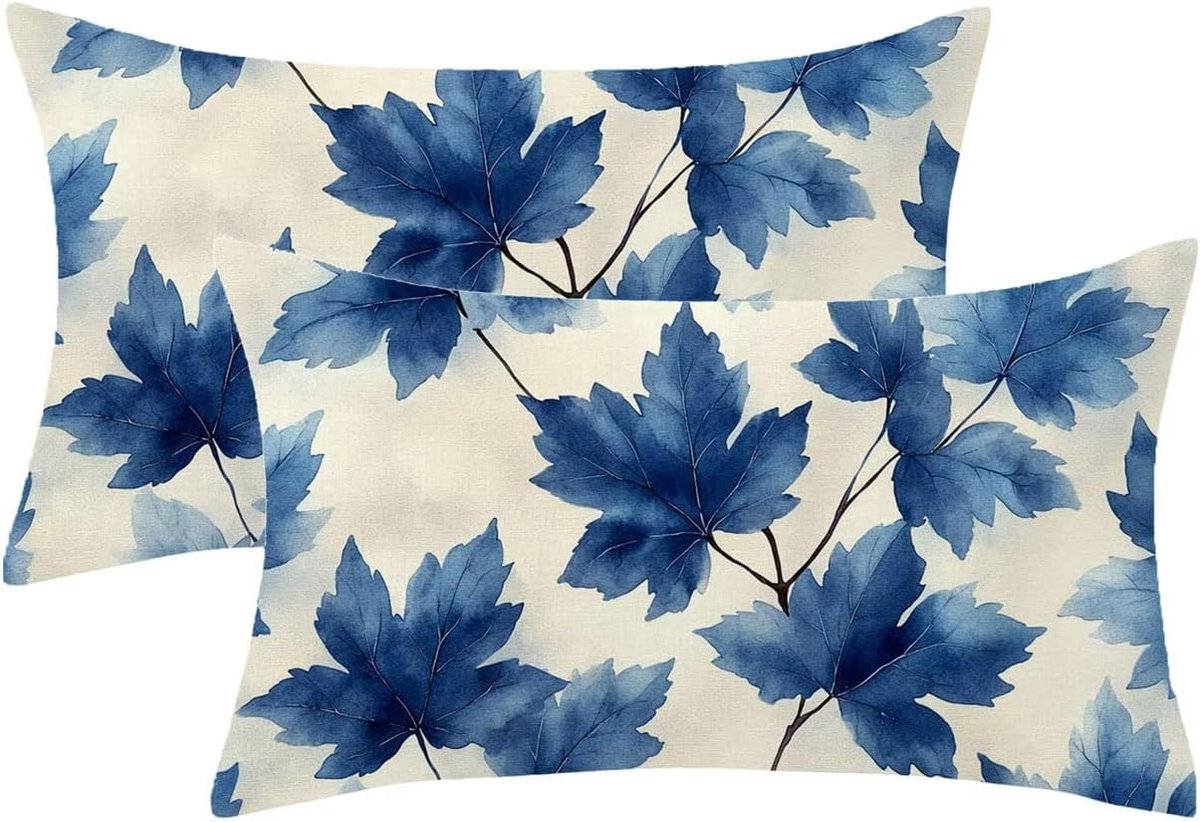 Kussensloop, 40 x 70 cm, 2 stuks, fluweel, blauw, fabriekspatroon, kussensloop met onzichtbare ritssluiting, kussensloop voor decoratie, woonkamer, woonkamer, bank, 858p