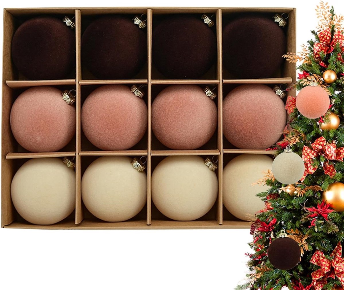 Kerstballen, gevlokte kerstballen, decoratieve
