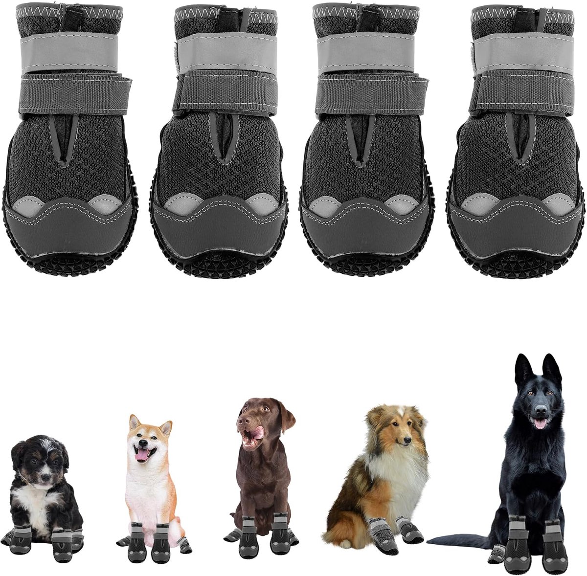 Schoenen, Reflecterende Waterdichte Hondenschoenen, Maat 6, Zwart