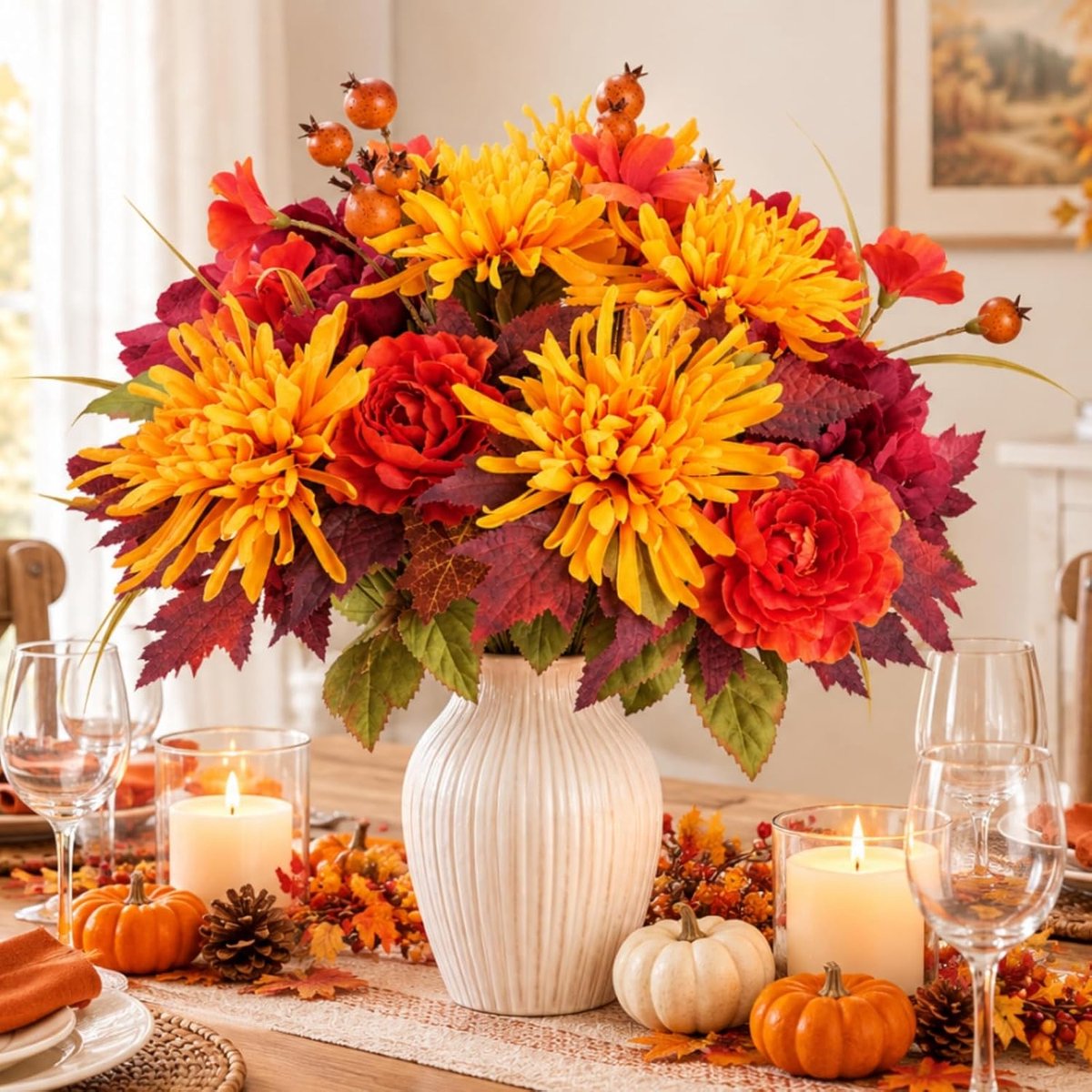 Kunstbloemen Faux Chrysanten Bloemen Herfst Decor
