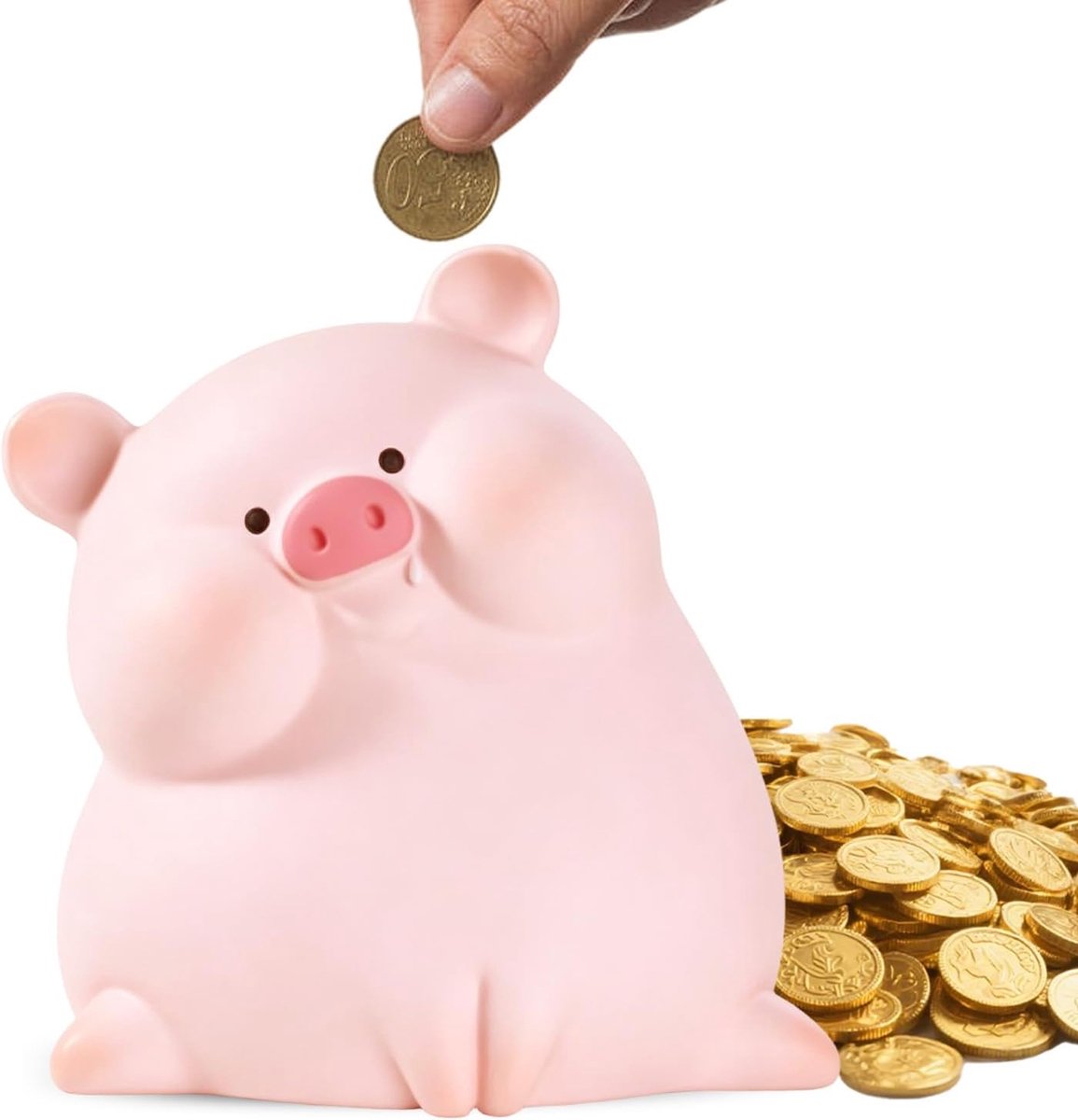 Spaarvarken, schattige spaarpot met opening bankbiljetten