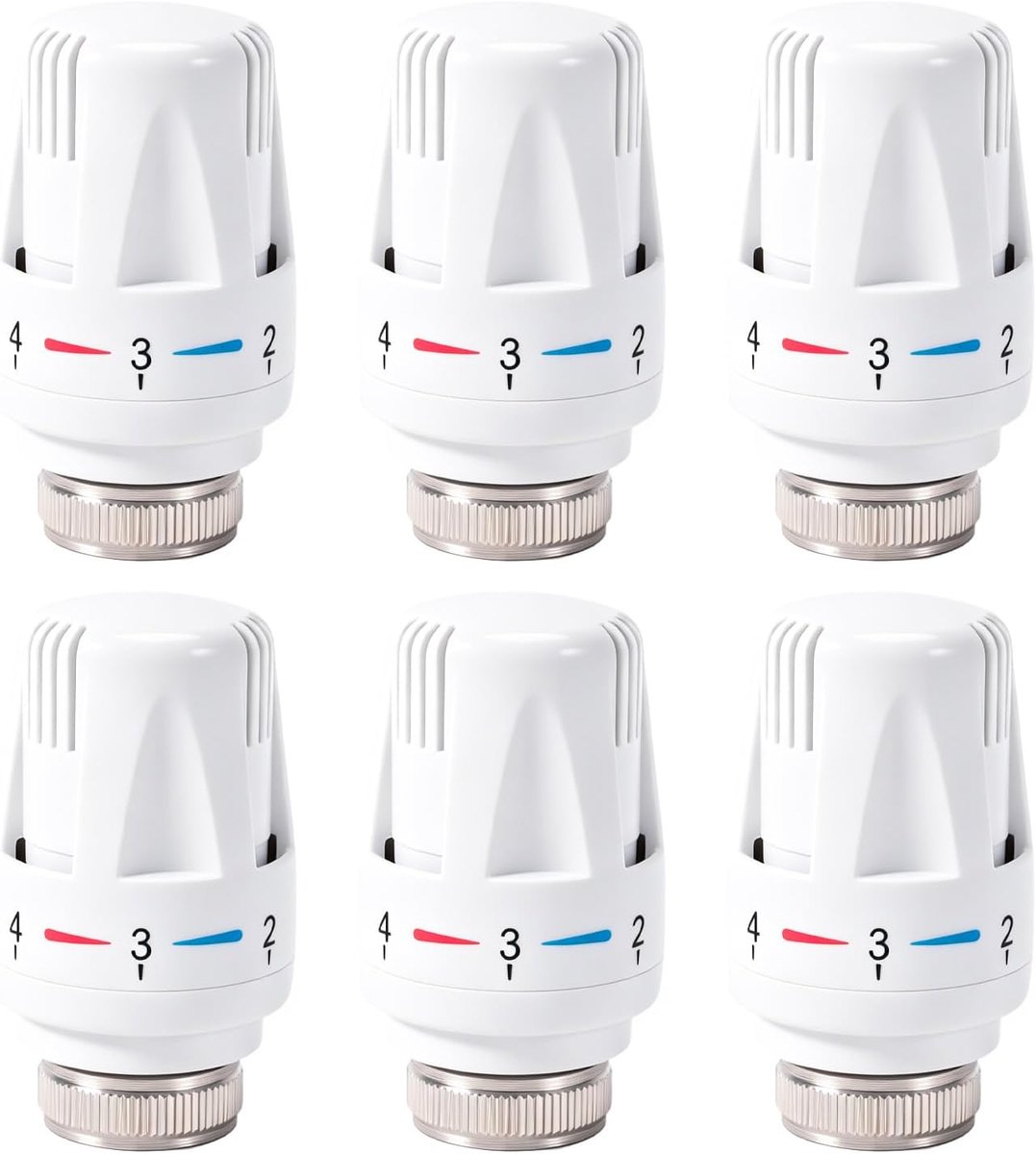 6 stuks thermostaatkoppen voor radiatoren in wit, thermostaatkop M30 x 1,5 met temperatuurregeling, reservekoppen voor radiatorventielen, thuis en op kantoor