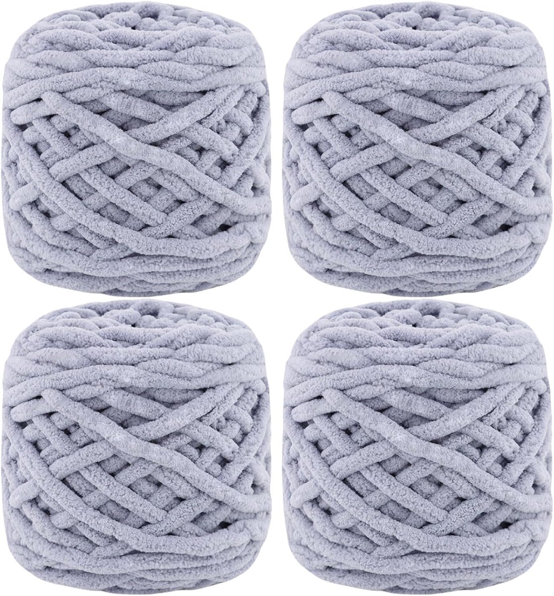 Wol, 4 x 100 g Chunky garen, 7-8 mm, lichtgrijs