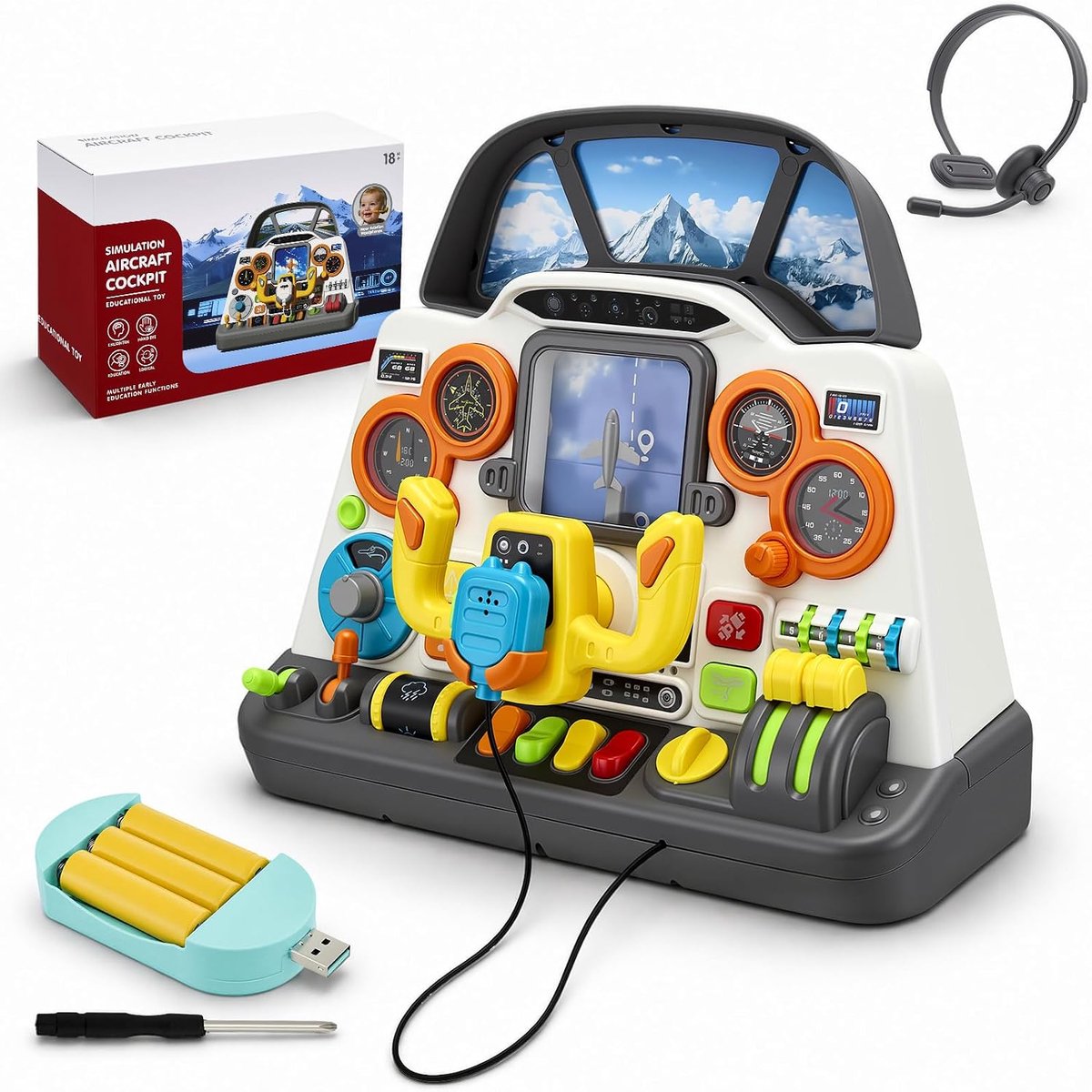 Vliegtuig stuurwiel speelgoed cockpit licht geluid piloot simulator