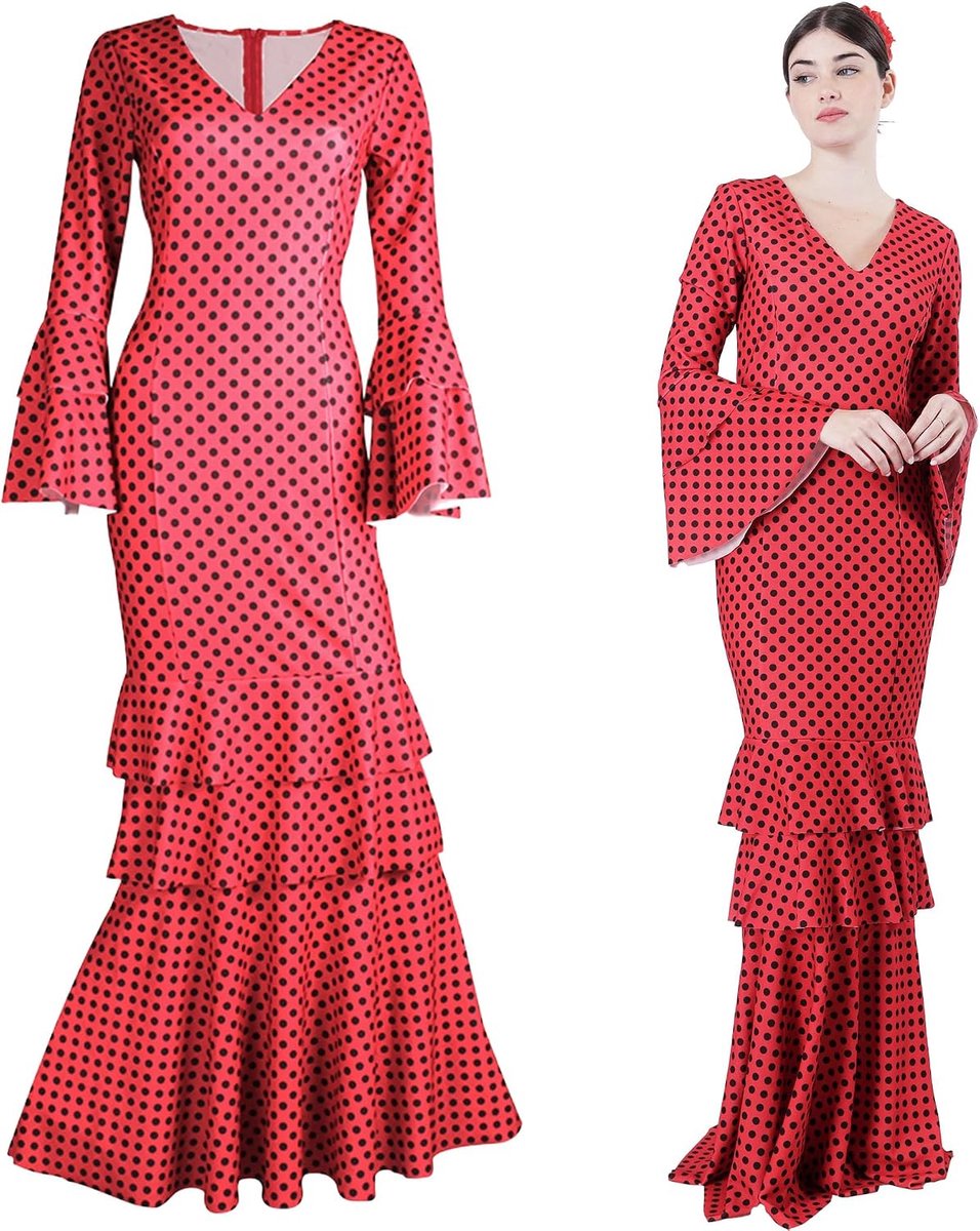 Sevillan-kostuum voor dames, Sevillana-kostuum, Andaluz met stippen, ideaal voor april en carnaval