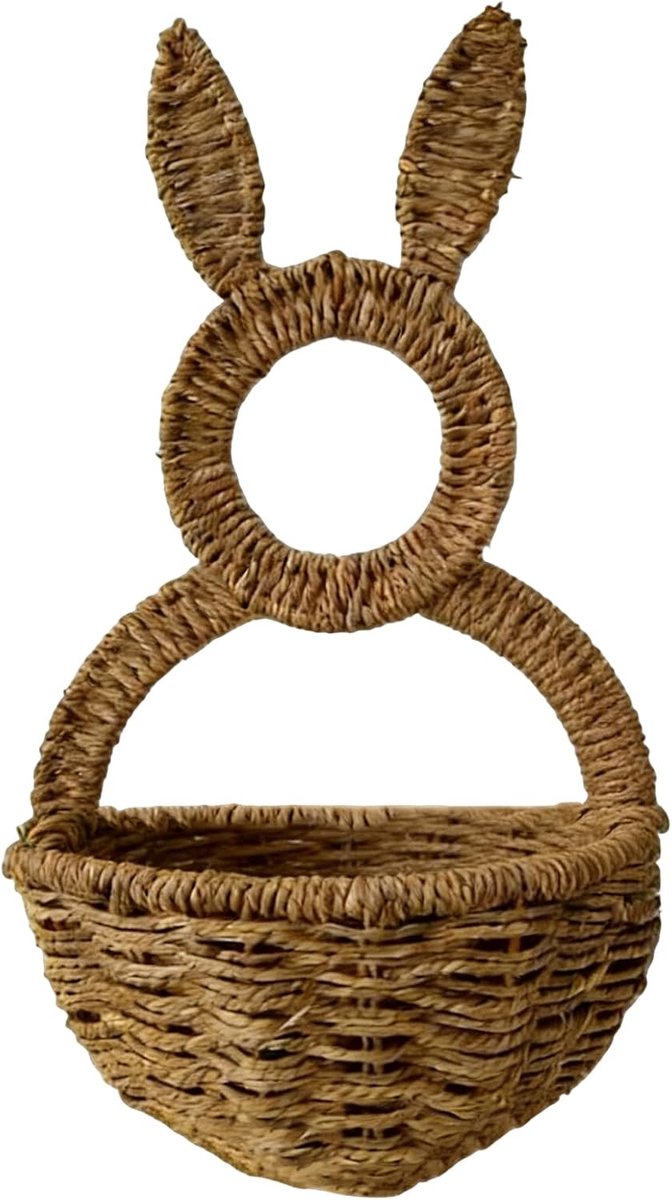 Mand voor konijnen – wandmand in 40 x 20 x 10 cm, paashaas voor de decoratie van de toegangsdeur, snoepcontainer in hazenvorm om op te hangen P