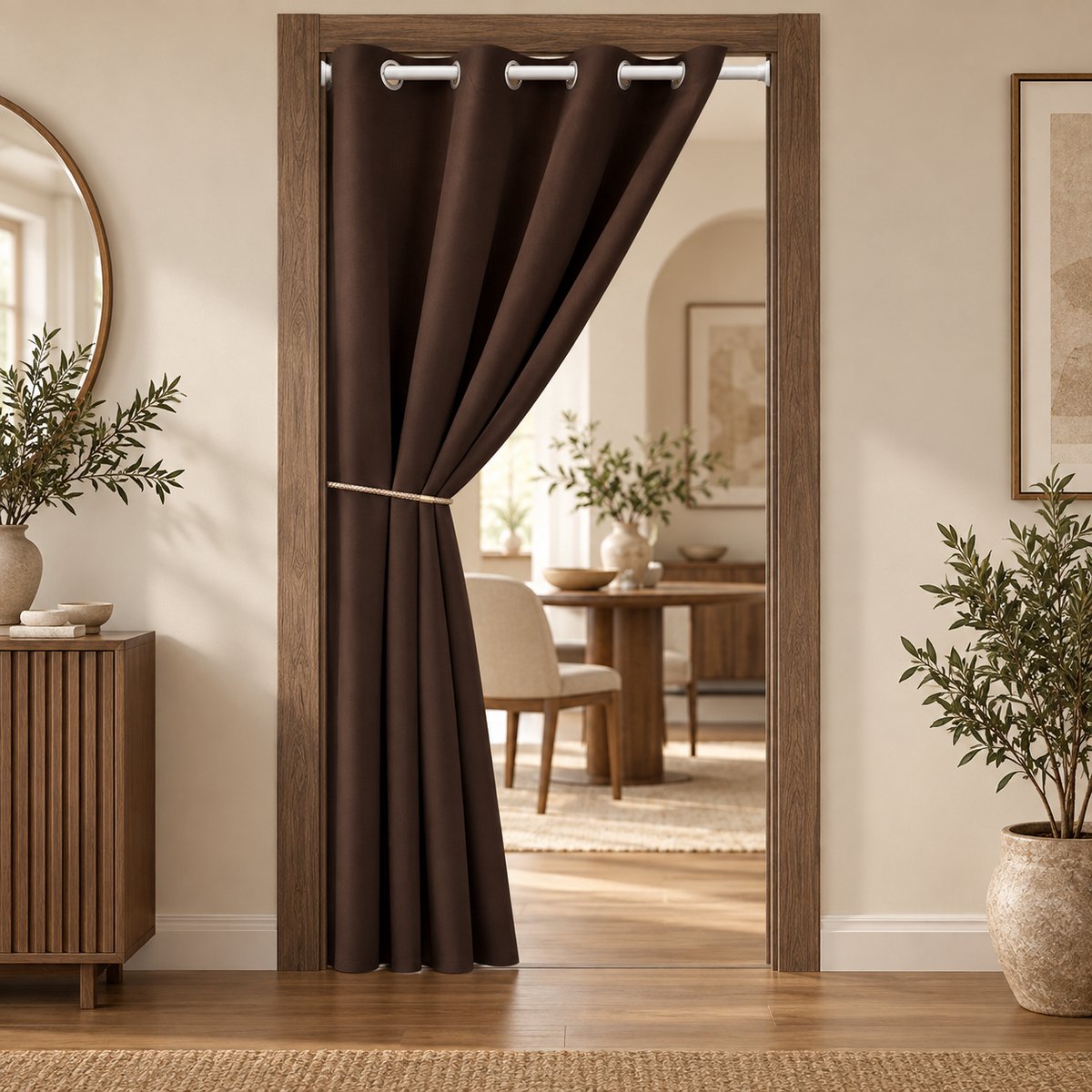 Lapamax Verduisterende Gordijnen - Gordijn Kant-en-Klaar met Ringen - Zacht Deurgordijn Lichtwerend - Privacy Scheidingsgordijn voor Woonkamer, Slaapkamer en Doorgang - Bruin - 132 x 244 cm (B x H) - 2 Stuks