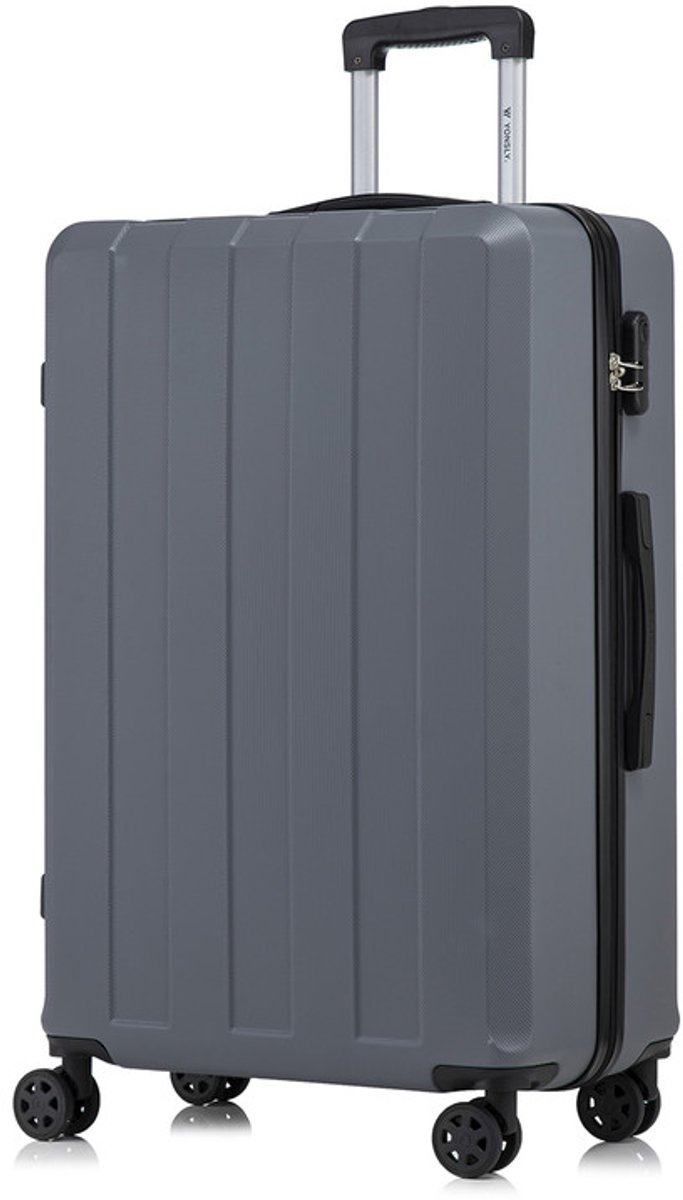 YONSLY Handbagage Koffer - 76 x 49 x 29 cm - 98 L - Cijferslot - 360° Draaibare Wielen - Grote Trolley - Grijs