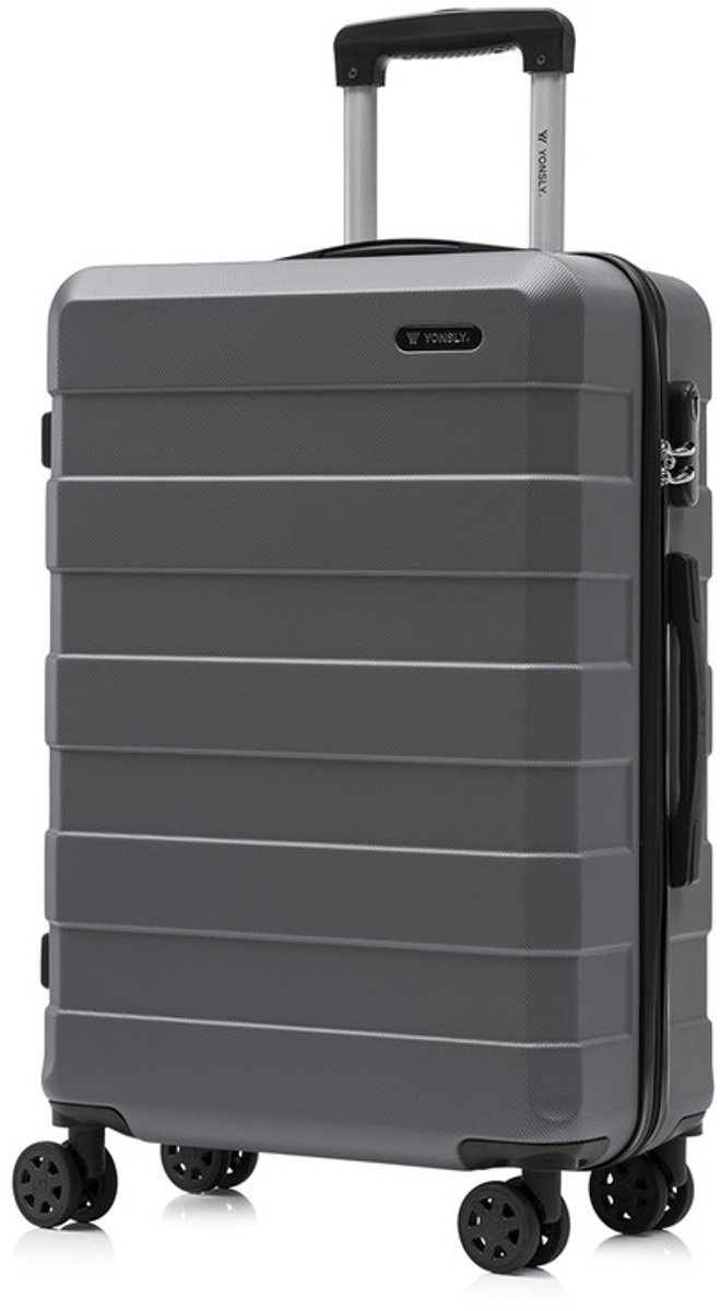 YONSLY Handbagage Koffer - 66cm - 66 L - Cijferslot- 360° Draaibare Wielen - Trolley- 66 x 43 x 26 cm - Grijs