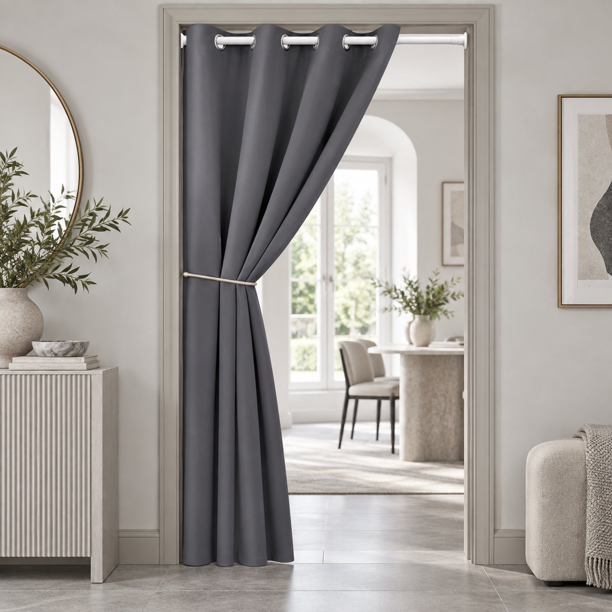Lapamax Verduisterende Gordijnen - Gordijn Kant-en-Klaar met Ringen - Zacht Deurgordijn Lichtwerend - Privacy Scheidingsgordijn voor Woonkamer, Slaapkamer en Werkruimte - Grijs - 132 x 244 cm (B x H) - 2 Stuks