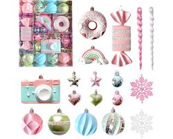 58 stuks Candyland kerstversiering pastel snoep onbreekbaar glinsterend voor snoep thema kerstdecor (roze)