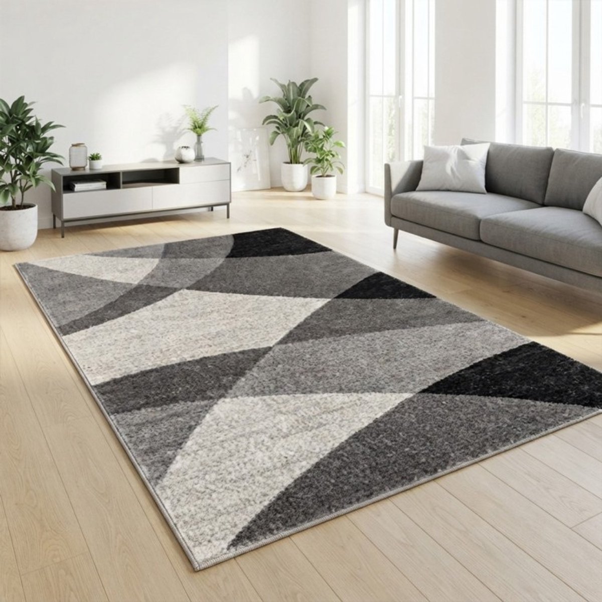 TapisTrend Designer tapijt Grijs 80x140 cm Modern vloerkleed met overlappende, gebogen geometrische vormen voor de woonkamer, slaapkamer en eetkamer