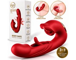 Uzzy M.F 3 in 1 Vibrator voor Vrouwen – G-Spot & Clitoris Stimulator – Sex Toys voor Koppels – 20 standen – Luxe Seksspeeltje Rood