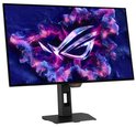 Monitor met paarse, roze en blauwe explosie en ROG-logo.