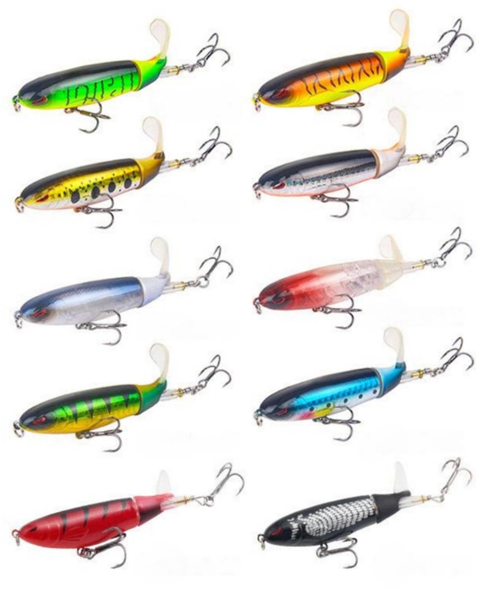 Kunstaas - 10cm13g - 10 stuks - Shads - Bass Popper Met Draaitail - Zoet/Zoutwater - Roofvis accessoires - Jigkoppen - Vissen op snoek en baars - 3 Drievoudige Haken - Multilaag Reflecterende Coating