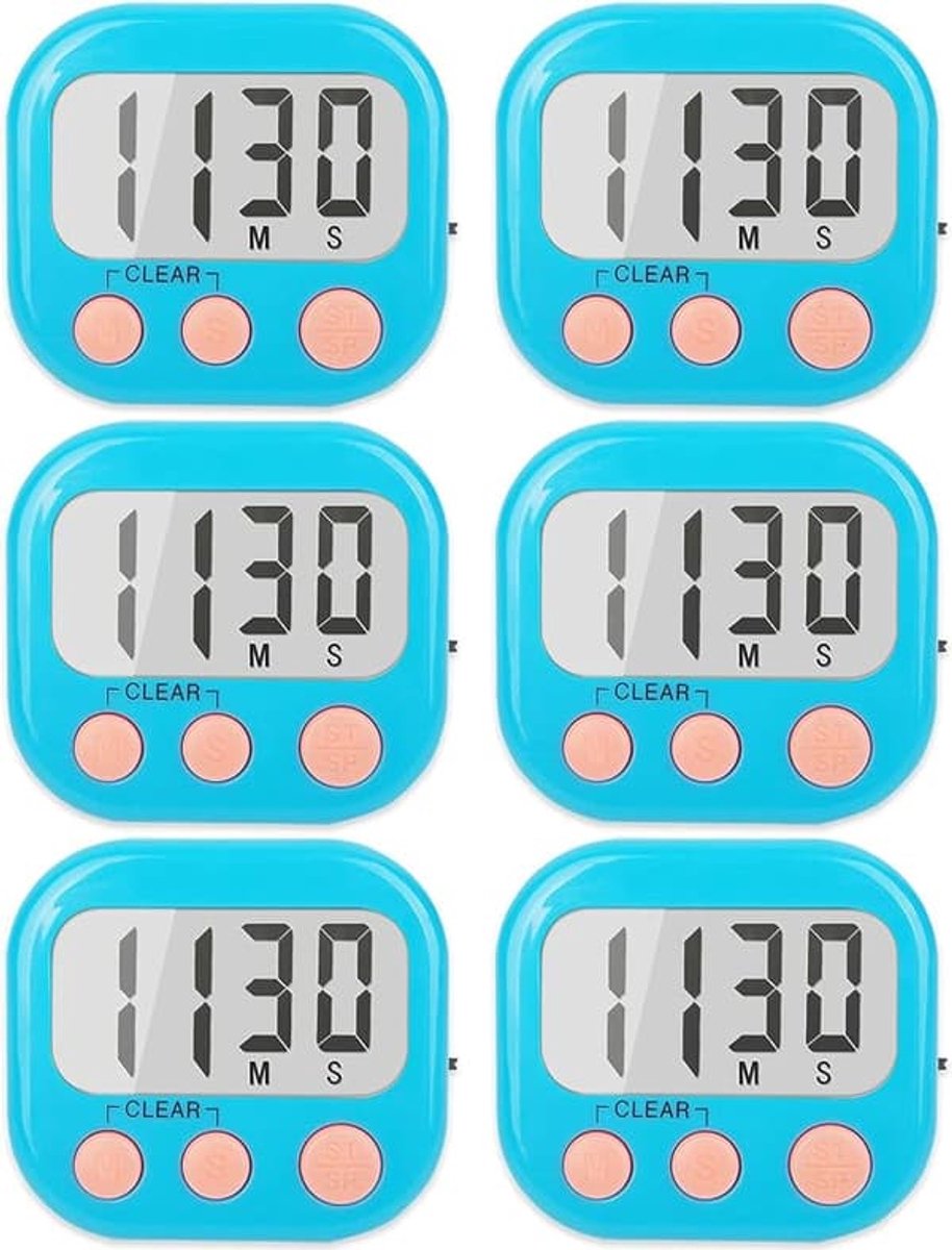 Keukentimer (6 stuks), digitale timer, voor koken, timer, keukenhulpmiddel, hulpmiddel voor bakken, tijdmanagement, herinnering voor zelfdiscipline - Zonder batterij