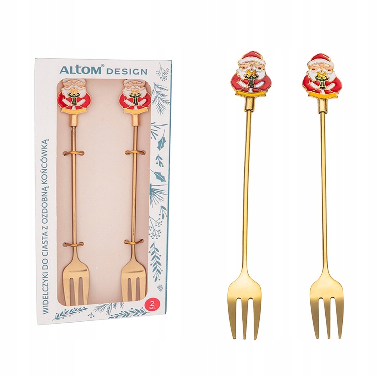 Altom Design Gouden Taartvorkjes "Mikołaj" Set van 2 - Feestelijk