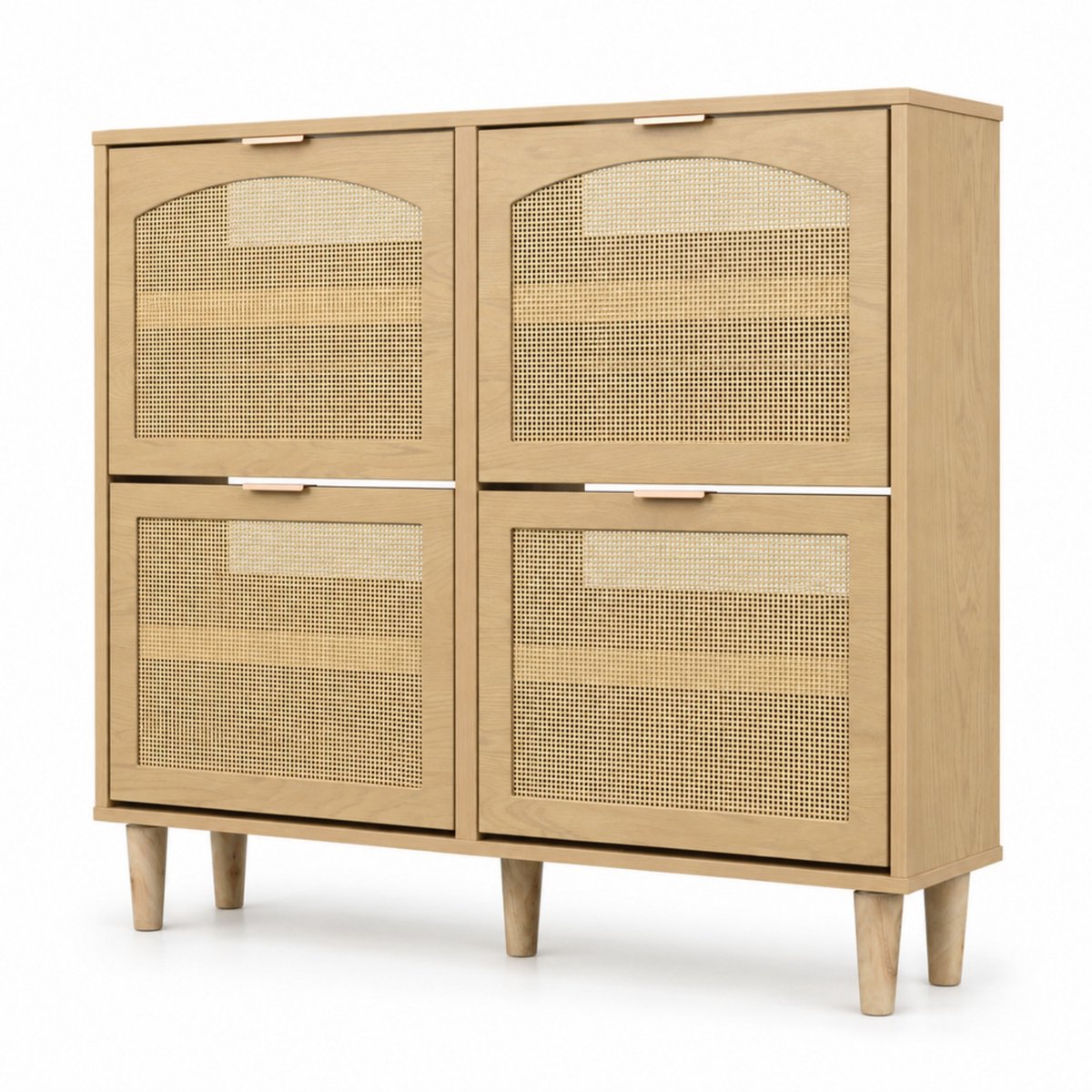 City long dragon LONG DRAGON - Schoenenkast 100 x 25 x 90 cm - 4 kleplades - Rotan deuren - Metalen handgrepen Licht Eiken
