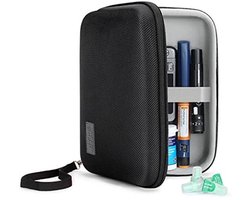 USA Gear insuline-reistas - Harde beschermhoes voor glucosemeter - met rits en polsband - compatibel met insulinenaalden, lancetten, ijspakketten, glucoseteststrips en meer - Zwart - compact