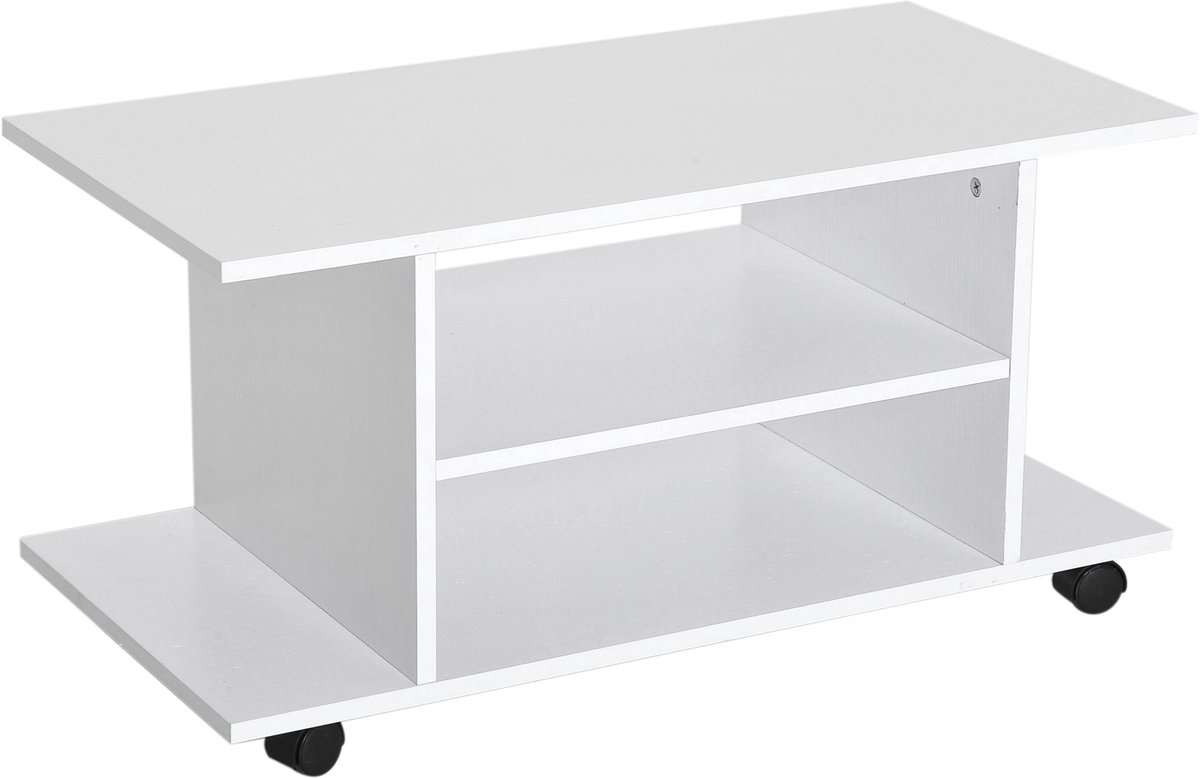 Tv-meubel met zwenkwielen - houten tv-bank met planken - tv-beugel voor televisies tot 42 inch - eigentijdse stijl voor woonkamer- slaapkamer en kantoor - 80 x 40 x 40 cm - wit