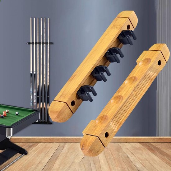 Muurbeugel voor 4 Keu's, Inclusief Schroeven, Houten Billiard Keu Houder, Accessoires voor Biljarttafels en Organisatie van Spellen — afbeelding 2