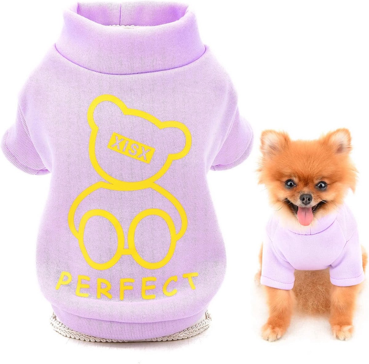 Leuke Cartoon Puppy Fleece Sweatshirt Trui Truien Voor Kleine Middelgrote Honden Kat Jongen Meisje Yorkie Chihuahua Kitten Warme Herfst Winter Kleding, Paars, L